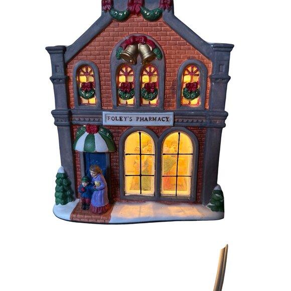 Trim A Home Vintage Christmas Village Foleys Pharmacy Illuminated House - Picture 1 of 9